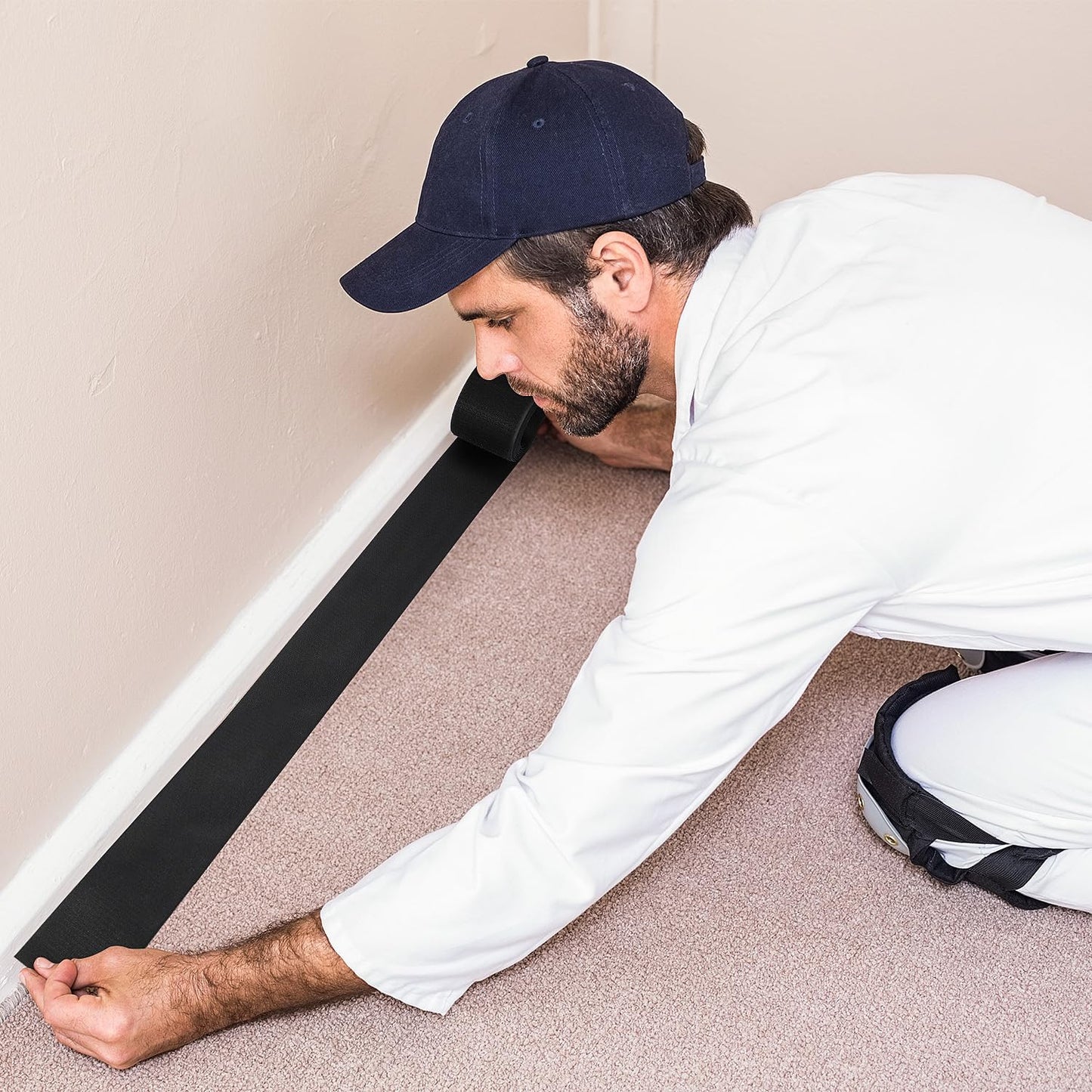 WILLBOND 4 Pack 10 ft x 3 Inch Cable Floor Strip Cable Cover Cords Carpet Protector Management Hook and Loop Tape for Wires on Floor Cords and Prevent a Trip Hazard (Black)