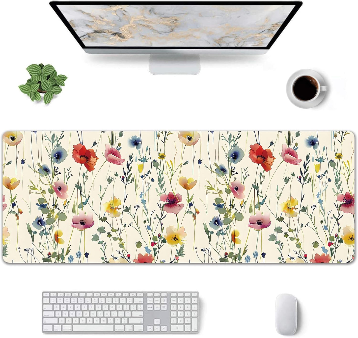 Wild Flowers Large Mouse Pad,Gaming Keyboard Desk Pad,Extended Mouse Mat Non-Slip Rubber Base with Stitched Edges for Office Game Home XL 31.5"x11.8"