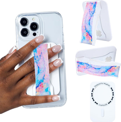 LoveHandle PRO MagSafe Compatible Magnetic Phone Grip - Phone Strap - Mount, Handle and Kickstand for Smartphone and Tablet - Magic Marble - Eligible for All MagSafe Devices