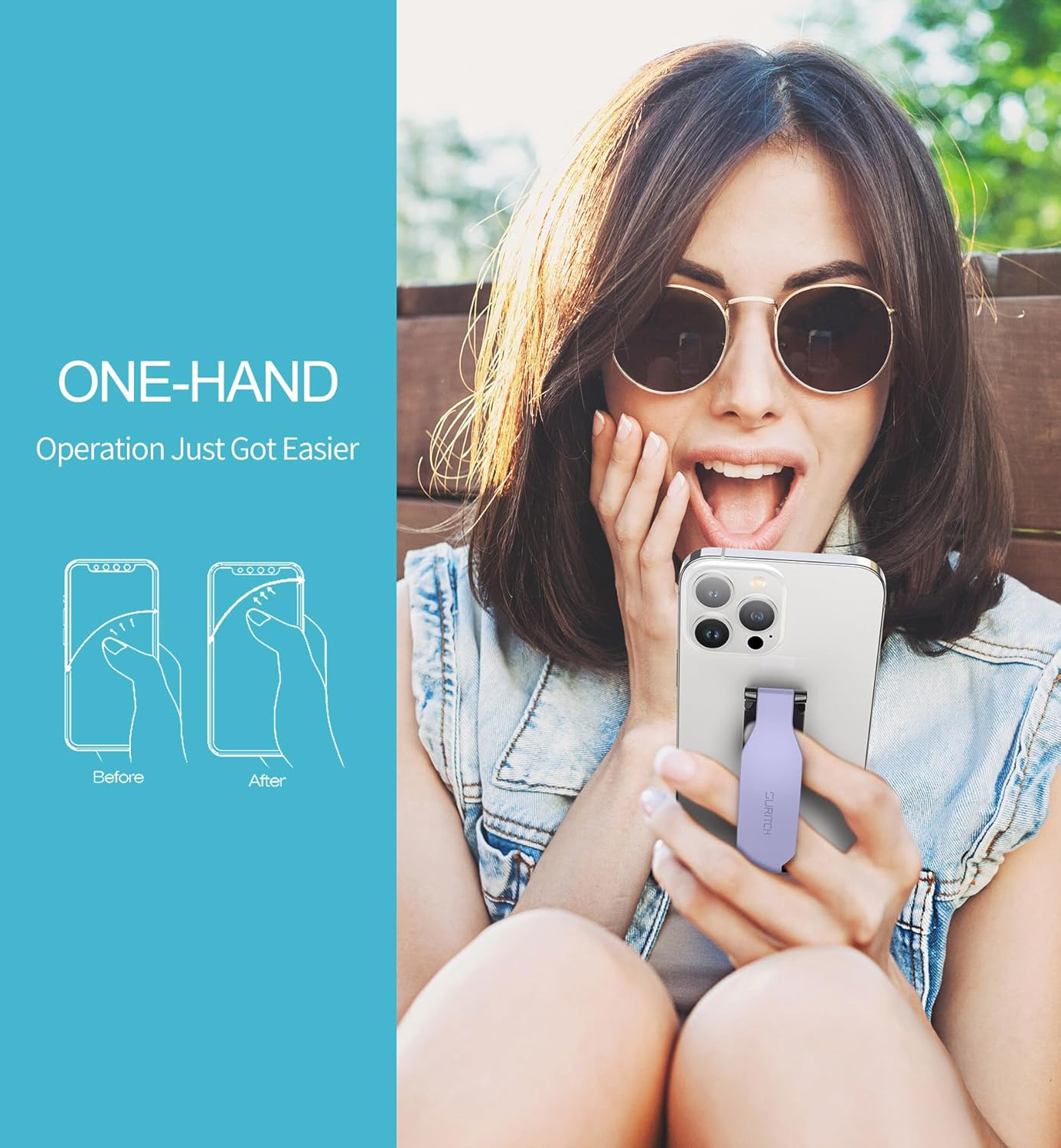 SURITCH Phone Grip Strap Finger Loop Holder for Back of Phone, 2-in-1 Soft Silicone Gripper Kickstand for iPhone Samsung and Most Cell Phone Cases, 3.94" Purple