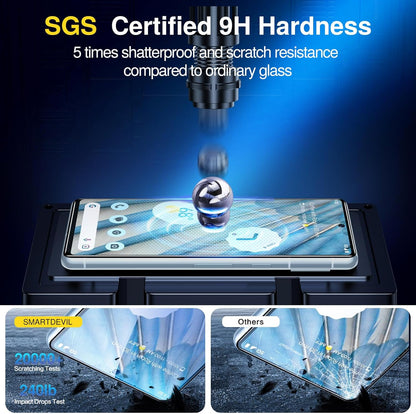 SMARTDEVIL [3+3 Pack for Google Pixel 7 Screen Protector with Camera Lens Protector, Finger Print Reader Compatible, Fast & Easy Installation, Clear 9H Tempered Glass Film, Alignment Frame