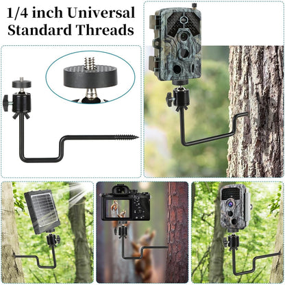 4 Pcs Trail Camera Tree Mount,1/4" x 20 Screw, 360° Rotatable Interface Tree Screw Mounting Bracket for Game Cam, Solar Panels, etc