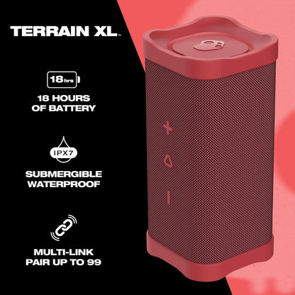 Skullcandy Terrain XL Wireless Bluetooth Speaker - IPX7 Waterproof Portable Speaker, 18 Hour Battery, Nylon Wrist Wrap, True Wireless Stereo (Red)