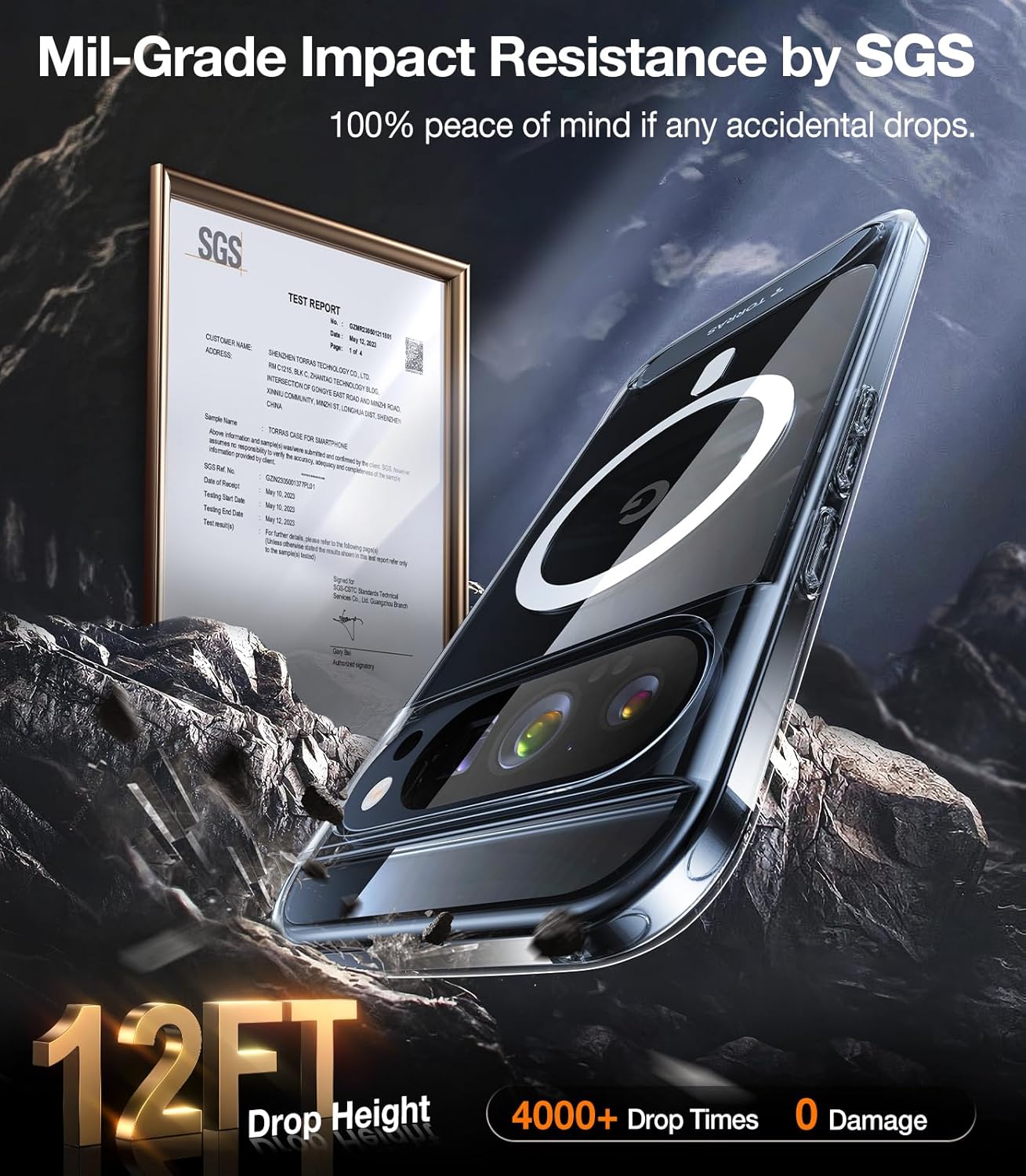 TORRAS Magnetic & Stand for Google Pixel 9 Pro XL Case Clear, Fit for MagSafe, 12FT Mil-Grade Drop Protection, Slim Fit for Google Pixel 9 Pro XL Phone Case with Built-in Kickstand, Diamond Clear