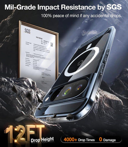 TORRAS Magnetic & Stand for Google Pixel 9 Pro XL Case Clear, Fit for MagSafe, 12FT Mil-Grade Drop Protection, Slim Fit for Google Pixel 9 Pro XL Phone Case with Built-in Kickstand, Diamond Clear