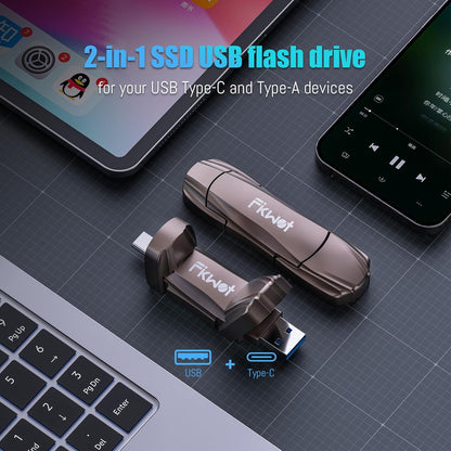 External SSD USB Flash Drive 512GB, Up to 2050MB/s 2-in-1 Type C+ USB A USB3.2 Gen2 Solid State Thumb Drive SSD Stick for iPhone 15/16/Android/Windows/Mac/PC/Laptops