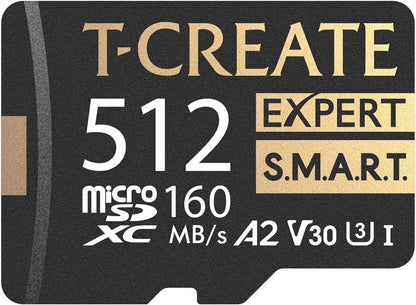 TEAMGROUP T-Create S.M.A.R.T A2 512GB Micro SDXC U3 V30 4K R/W Speed up to 160/150 MB/s High Speed Flash Memory Card for Creators, Compatible with GoPro, Insta360 TTCS512GIA2V3003