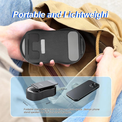 Gifts for Men Women,Cell Phone Stand with Wireless Bluetooth Speaker,Colorful Ambient Light 360° Foldable for Tablet iPhone Android 2 Wireless Microphones HD Surround Sound (Black)