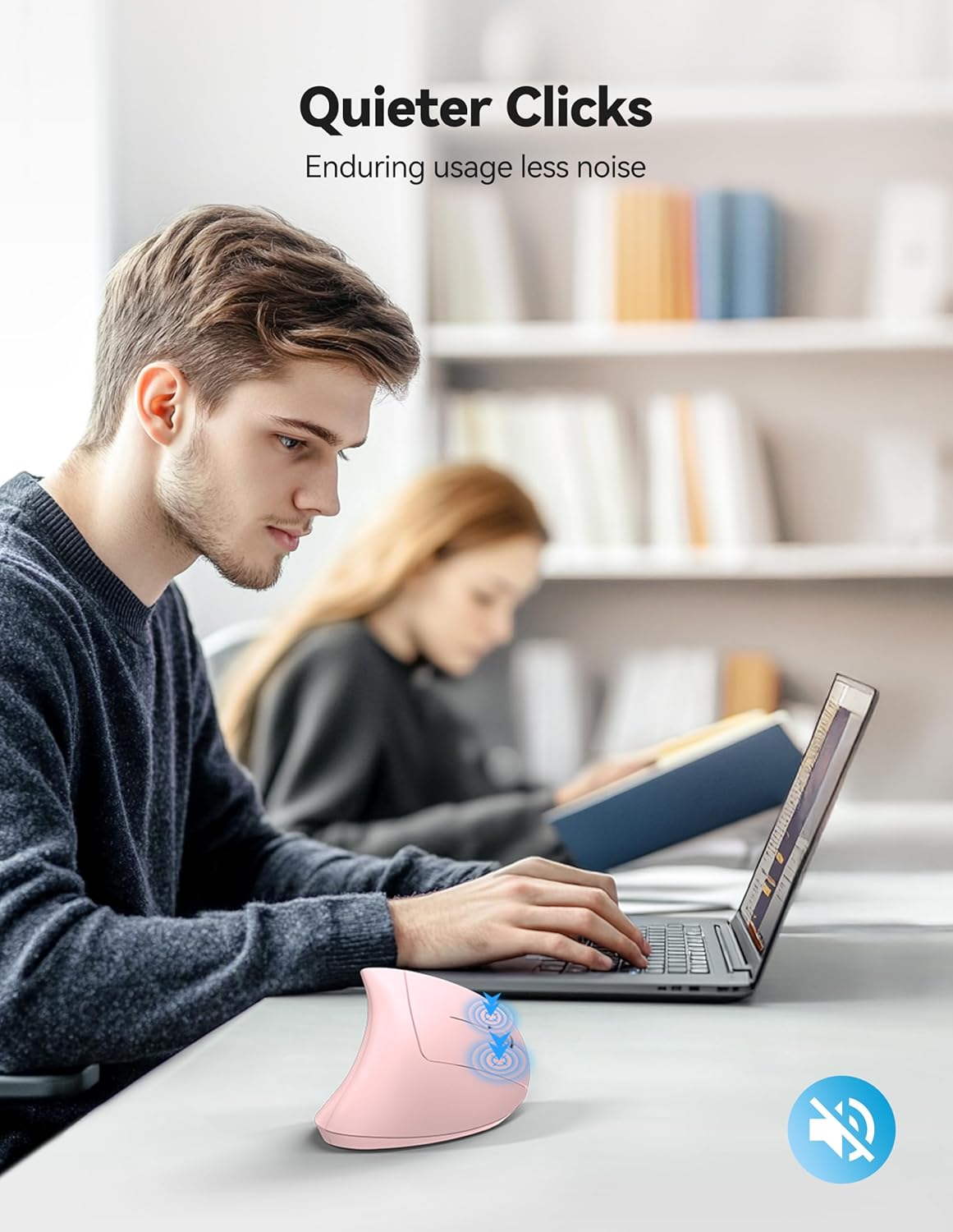 TECKNET Ergonomic Mouse, Rechargeable 2.4G+Bluetooth Vertical Mice 6 DPI Adjustable, Wireless Optical Carpal Tunnel Mouse for Right Hand, Silent 6 Buttons for Laptop, PC, MacBook, iPad - Pink