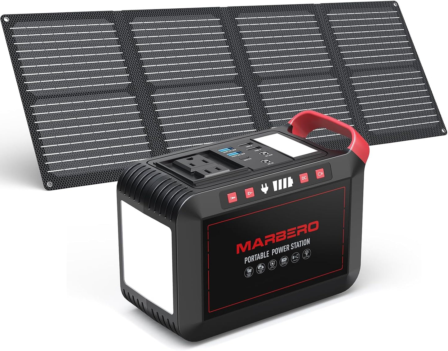 MARBERO 237Wh Solar Generator with Solar Panel Included Portable Power Station 300W Pure Sine Wave with Foldable Solar Panel 60W Set for Camping Outdoor Hiking Fishing Emergency