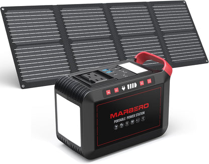 MARBERO 237Wh Solar Generator with Solar Panel Included Portable Power Station 300W Pure Sine Wave with Foldable Solar Panel 60W Set for Camping Outdoor Hiking Fishing Emergency