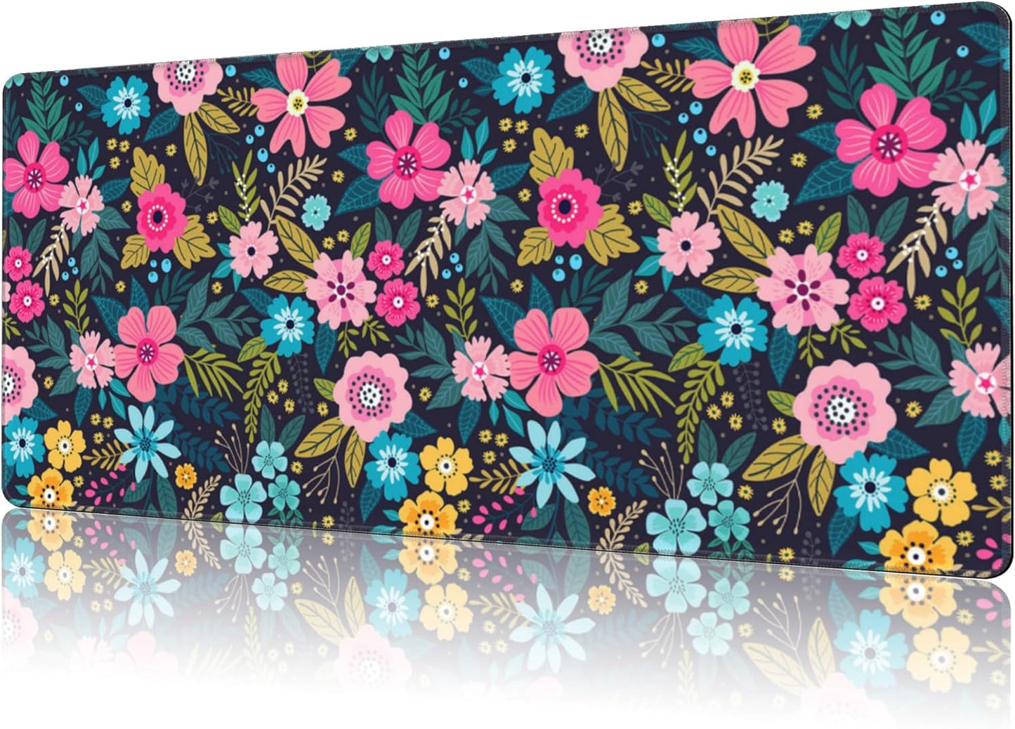 Mouse Pad Large Bright Colorful Flowers Non-Slip Game Desk Mat with Stitched Edge Laptop Keyboard Desk Pad for Work Home Gaming (35.4 x 15.7 Inches)