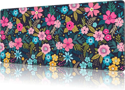Mouse Pad Large Bright Colorful Flowers Non-Slip Game Desk Mat with Stitched Edge Laptop Keyboard Desk Pad for Work Home Gaming (35.4 x 15.7 Inches)