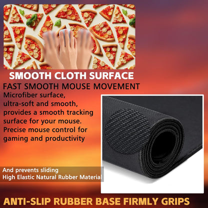 Desk Mat, Realistic Pizza Slices Desk Pad, Pizza Food Large Gaming Mouse Pad for Desk, 31.5"x15.7" Extended Big Computer Keyboard Mouse Pad with Non-Slip Base and Stitched Edge