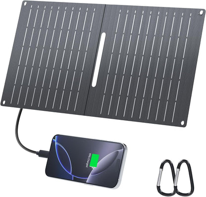 Ecosonique 15W Small Solar Charger Panels with USB C USB A Fast Charging Foldable Emergency Power Panels for Camping Backpacking Compatible with Cell Phone, iPhone, Samsung Galaxy, Google Pixel, LG