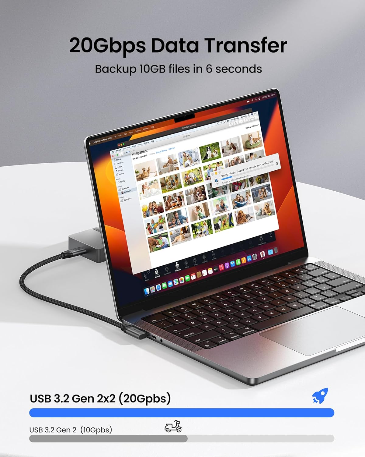 Silkland 20Gbps USB C Data Cable Right Angle, Short 1FT 90 Degree USB C 3.2 Gen 2x2 High Speed Data Transfer Cable, 5K/4K 60Hz Monitor Cable, 240W PD, Type C Data Compatible for SSD, Hub, Dock,eGPU