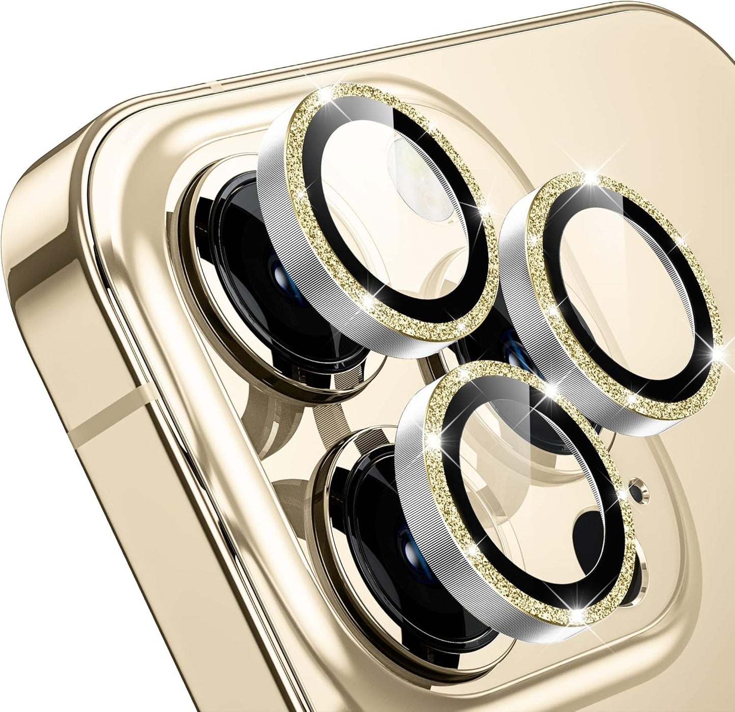 WSKEN [Gold Glitter] for iPhone 14 Pro/iPhone 14 Pro Max Camera Lens Protector,[Night Shooting Mode] HD Tempered Metal Glass Camera Screen Protector Cover Film Accessories
