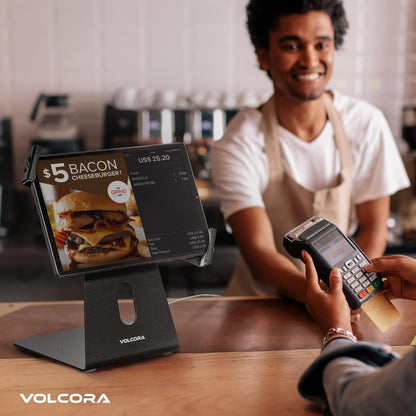 Volcora Anti-Theft Tablet Stand iPad Security Holder with Lock, Black 10-13 Inch Kiosk Stand Mount, Swivel, Adjustable, for iPad Pro, Air, POS Register, Retail Business, Checkout, Cashier