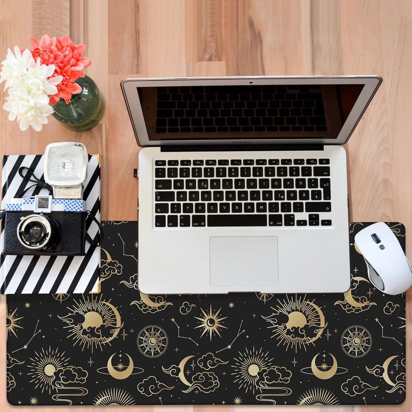 Gaming Desk Pad Large Extra Length Clouds, Moon and Sun Mouse Pad Keyboard Laptop Non-Slip Waterproof with Rubber Base Thick Stitched Edge Mouse Mat for Office Home 35.4 x 15.7 Inches