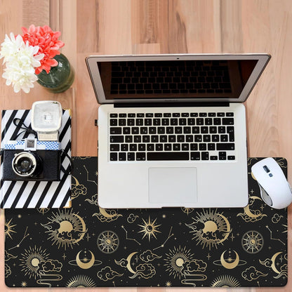 Gaming Desk Pad Large Extra Length Clouds, Moon and Sun Mouse Pad Keyboard Laptop Non-Slip Waterproof with Rubber Base Thick Stitched Edge Mouse Mat for Office Home 35.4 x 15.7 Inches