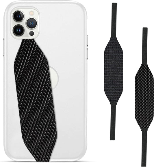 Phone Grip Strap - Pack of 2 Reversible Finger Holder for Phone Back, Customizable Anti-Slip Design, Wireless Charging Compatible Detachable Holder for iPhone - Carbon Fiber
