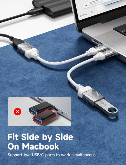 JSAUX USB to USB C Adapter [2 Pack], USBC OTG Adapter Compatible with MacBook Pro/Air, iPhone 15 Pro Max, Samsung Galaxy S24/S23/S22/S21 and More USB C Devices-Crystal White