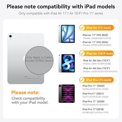 HOU iPad Air 11 Case with Keyboard (M3 2025, M2 2024) Detachable Rotatable Magnetic Full Protection Case, 7-Color Backlight, Touchpad, Elastic Pen Holder for iPad Pro 11 (4th-1st) & Air (5/4th)–Black