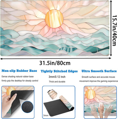Desk Mat Gaming Desk Pad Large Mouse and Keyboard Pad, Abstract Serene Ocean Sunrise Mouse Mat XXL, Pastel Desk Protector Mat Computer Mats for Desktop Sun & Waves Office Decor 31.5" x 15.7"