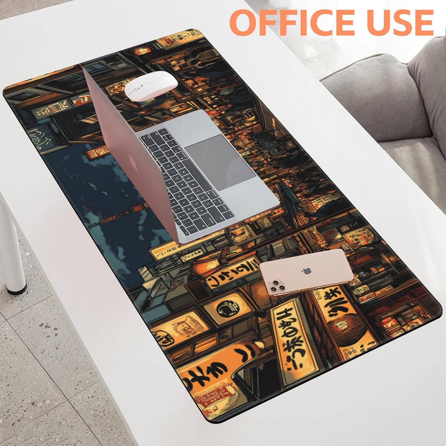 Mouse Pad Large Bustling Street Non-Slip Game Desk Mat with Stitched Edge Laptop Keyboard Desk Pad for Work Home Gaming (35.4 x 15.7 Inches)