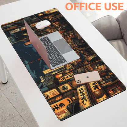 Mouse Pad Large Bustling Street Non-Slip Game Desk Mat with Stitched Edge Laptop Keyboard Desk Pad for Work Home Gaming (35.4 x 15.7 Inches)