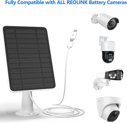 Solar Panel Charger Compatible with Reolink Argus 2E/Eco Ultra/Go PT Plus/Go Plus/Argus 3 Pro/Argus PT, 5W Solar Panels for Reolink Battery Camera, IP65 Waterproof 10ft Cable Secure Wall Mount, 3 Pack