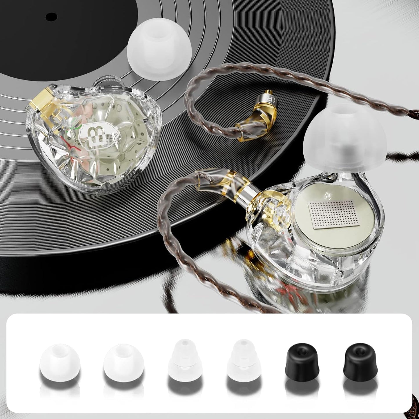 BASN ASONE 14.2mm Planar Driver in-Ear Monitors Earphone with Two Detachable MMCX Cables for Musicians Drummers Bass Players Singers(Clear)