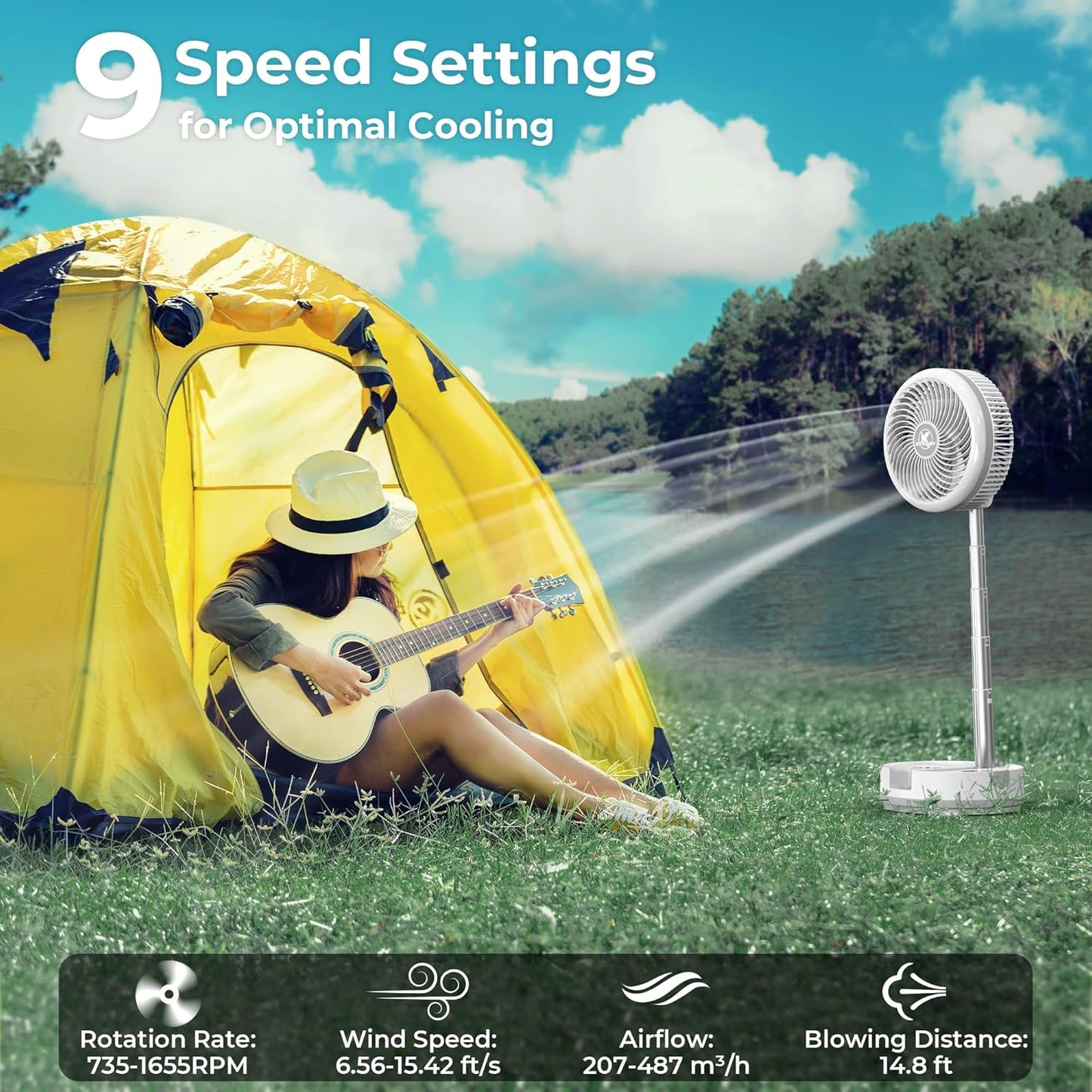 40000mAh Battery Operated Camping Fan - 106Hrs Rechargeable Oscillating Table Fan with Light & Timer, 9 Speeds Portable Travel Fan for Cruise RV Trip, Hurricane Power Outage (10" with Case)