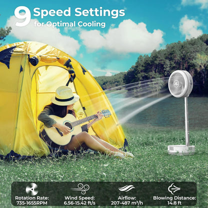 40000mAh Battery Operated Camping Fan - 106Hrs Rechargeable Oscillating Table Fan with Light & Timer, 9 Speeds Portable Travel Fan for Cruise RV Trip, Hurricane Power Outage (10" with Case)