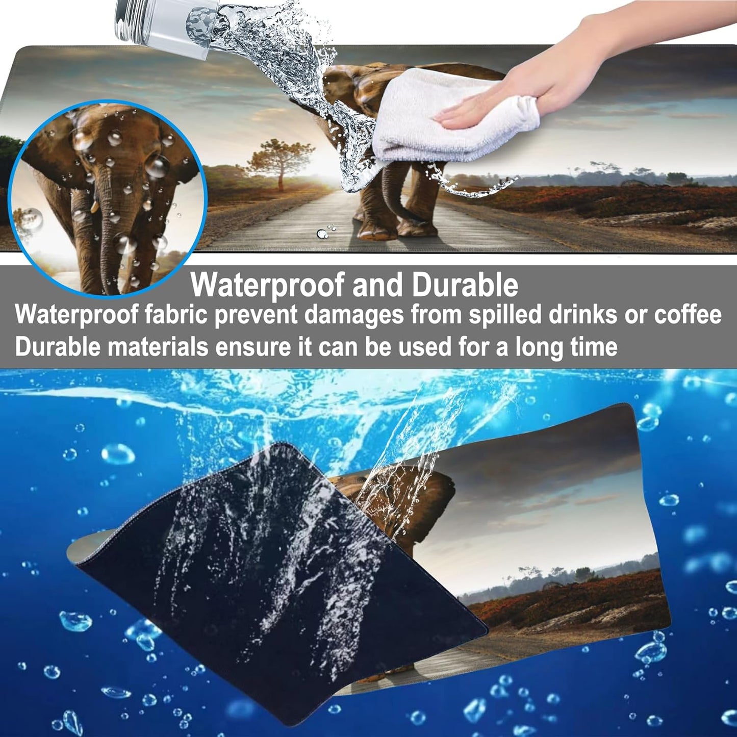 Mouse Pad, Large Walking Elephant Desk Mat, Extended Non-Slip Gaming Keyboard Mousepad Desk Pad, Thick Stitched Edges Waterproof Mouse Mat 31.5"x15.7" (Beautiful Natural Landscape)