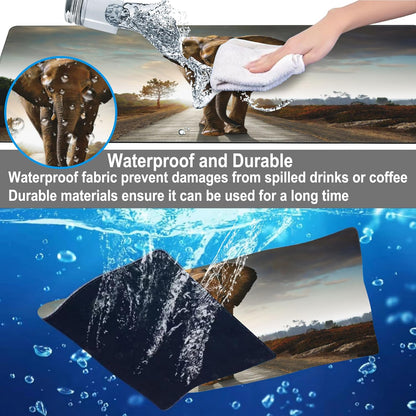 Mouse Pad, Large Walking Elephant Desk Mat, Extended Non-Slip Gaming Keyboard Mousepad Desk Pad, Thick Stitched Edges Waterproof Mouse Mat 31.5"x15.7" (Beautiful Natural Landscape)
