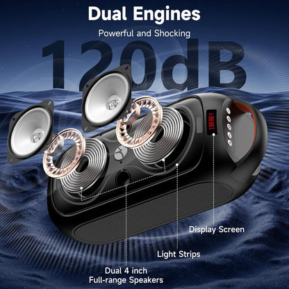 Portable Bluetooth Speaker 120dB Loud with Beat-Sync LED Lights & Dual 4-inch Speakers – 5 RGB Modes + 8 Colors, Bluetooth 5.3, USB/TF/AUX/FM/Mic, TWS Pairing – for Outdoor, Party, Camping & Beach