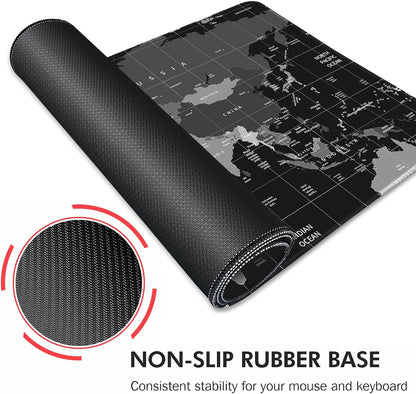 Galdas Gaming Mouse Pad XXL XL Large Long Extended Big Mousepad Non-Slip Rubber Keyboard Desk Pad with Stitched Edges for Laptop Home Office (31.5x11.8x0.08 Inch) … (Black World Map)