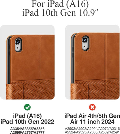 auaua Case for iPad (A16) 11th Generation 11 Inch 2025, iPad 10th Generation 10.9 Inch 2022, with Pencil Holder, Auto Sleep/Wake, Adjustable Stand, PU Leather (Brown)