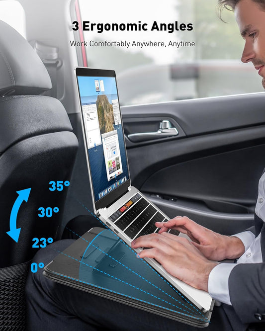 AboveTEK Adjustable Laptop Lap Desk, 3 Ergonomic Angles, PU Leather Non-Slip Surface, Heat Shield, Retractable Mouse Pad, Portable Laptop Lap pad Workstation for Bed, Sofa, Travel