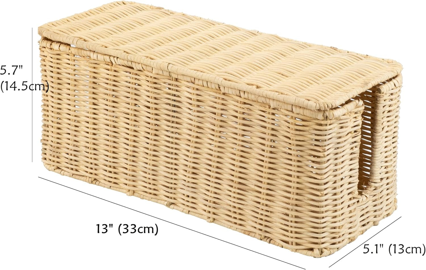 PEMAR Natural Rattan Wicker Cable Management Box, Cable Organizer, 2 Open Slots, Under Desk Cord Organizer, Cover & Hide Power Strips for TV Desk, Computer, Router, USB Hub (Bright Natural Color)
