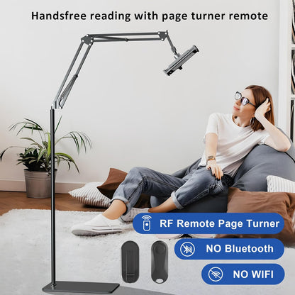 Floor Stand for Kindle Reading in Bed with Remote Page Turner, Hands Free Tablet Arm Holder for Kindle Accessory, Compatible with iPhone Paperwhite eReader Tablet 4.5-12.9 inch (kt-sd2)