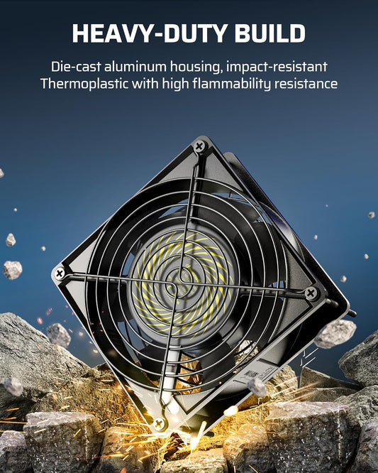 DEWENWILS 120V AC Fan, Waterproof Exhaust Fan 120mm, 18W 2850RPM 90CFM, DIY Cooling Fan for Refrigerator, Computer Case, Compressor Engine, Generator, UL Listed