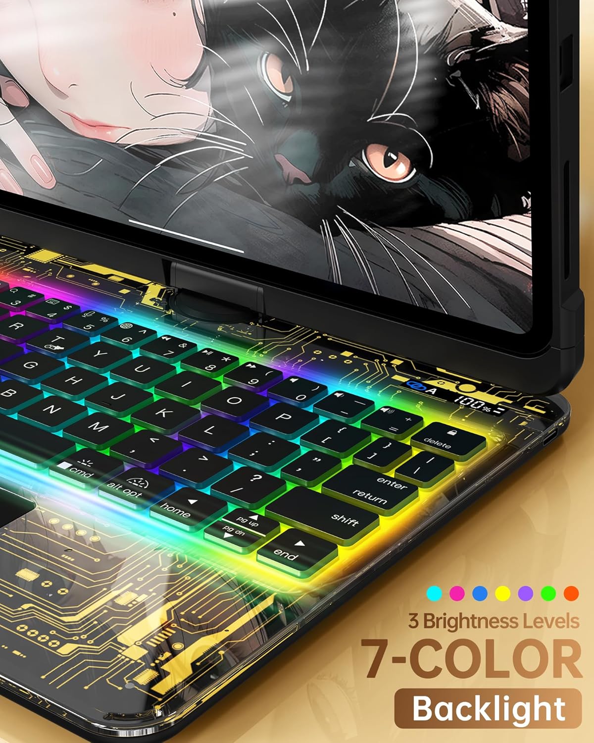 Intermerge Clear Keyboard Case for iPad Air 13" (M3/M2, 2025/2024) & Pro 12.9" (2022-2018) - 360° Rotatable Trackpad, RGB Backlit Keyboard, Pencil Holder, Power Indicator, Type-C, Shadow Pulse