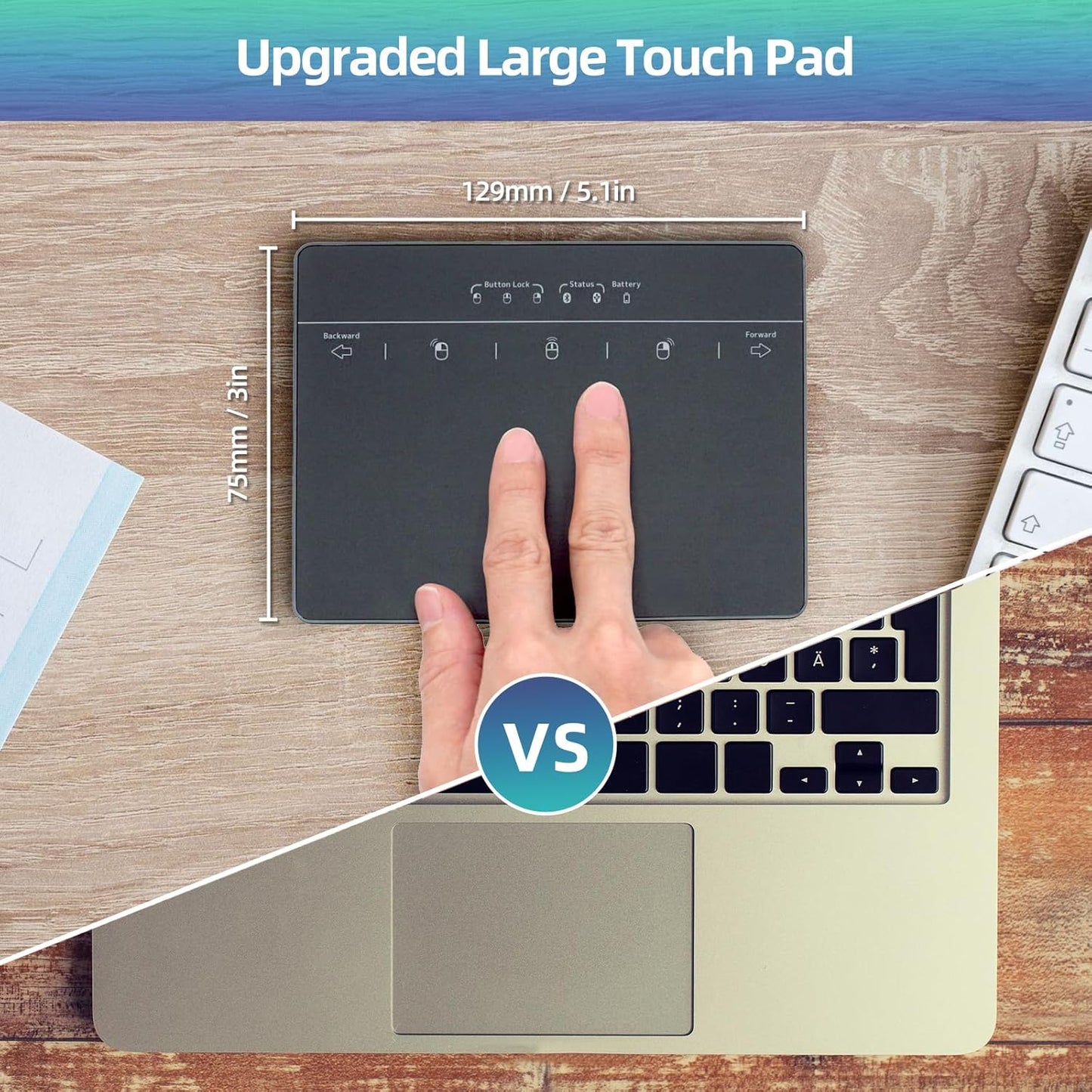 Wired & Wireless Metal Touchpad for PC Computer & Laptop, Rechargeable Trackpad Travel-Friendly Bluetooth & USB Mouse Pad for Windows 7/10/11, Black