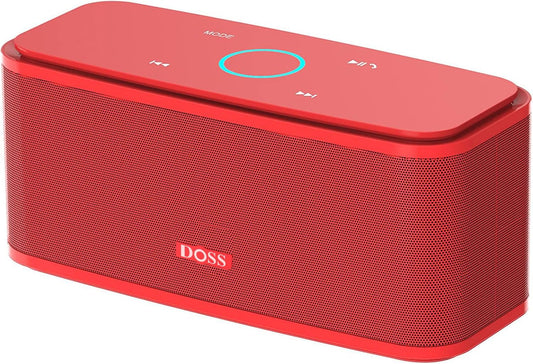DOSS SoundBox Touch Wireless Bluetooth Speaker with HD Sound and Bass, IPX5 Water-Resistant, 20H Playtime, Handsfree, Portable for Office, Home, Outdoor, Travel-Red