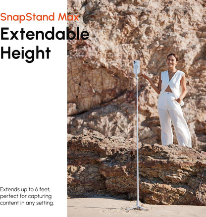 ShiftCam SnapStand Max – Magnetic Selfie Stick & Tripod – Compact, Foldable & Extendable with Tilt Head and Magnetic Bluetooth Remote (Stone, SnapStand Max)