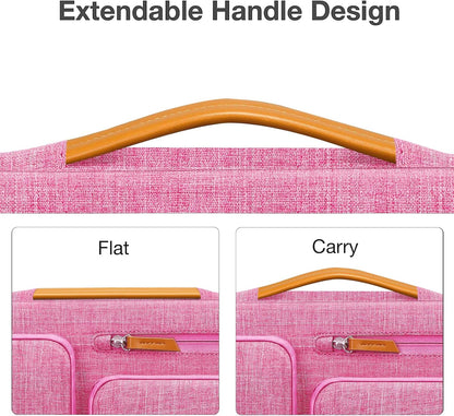 MOSISO 360 Protective Laptop Case 13.3 inch, 13-13.3 inch Laptop Sleeve Compatible with MacBook Air/Pro 13 / Pro 14,HP Dell Acer ASUS,Side Open Carrying Case with 4 Zipper Pockets&Handle, Rose Red