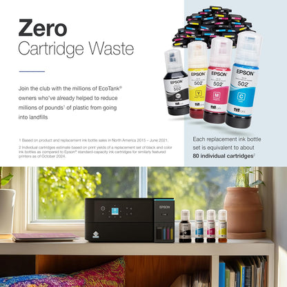 Epson EcoTank ET-2980 Wireless All-in-One Color Supertank Printer with up to 3 Years of Ink, Refillable Tanks, Perfect for Home, 15 PPM, 1.44" Color Screen, Auto 2-Sided Printing - Black