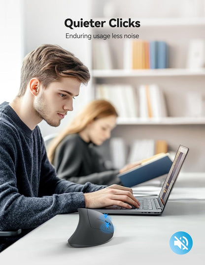 TECKNET Ergonomic Mouse, Rechargeable 2.4G+Bluetooth Vertical Mice 6 DPI Adjustable, Wireless Optical Carpal Tunnel Mouse for Right Hand, Silent 6 Buttons for Laptop, PC, MacBook, iPad - Grey